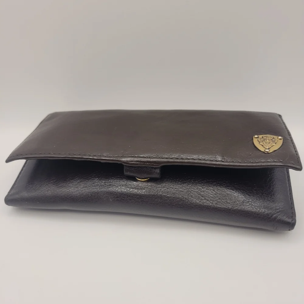 Gucci Vintage Crest Leather Brown Long Wallet